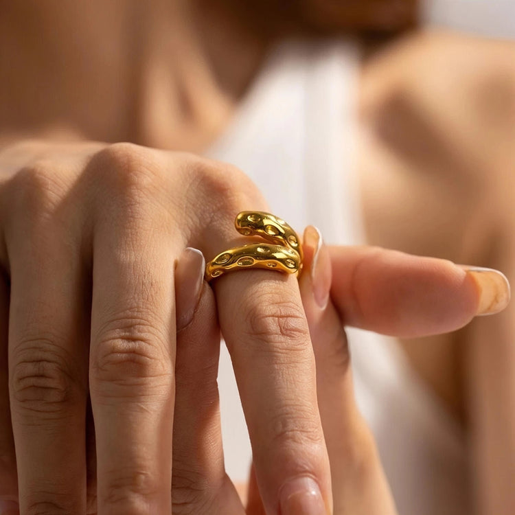 Hammered Wrap Stainless Steel Gold Plated Free Size Ring