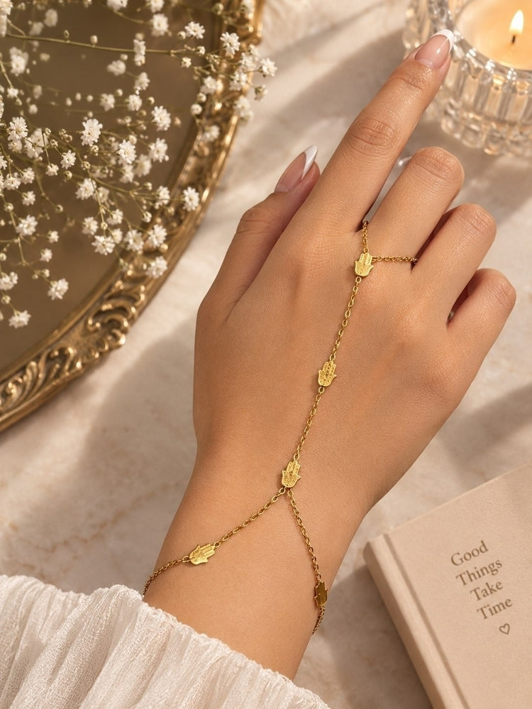 Hamsa Stainless Steel Gold Plated Hand Chain Bracelet