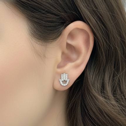 Silver Hamsa Zircon Stone Stainless Steel Piercing