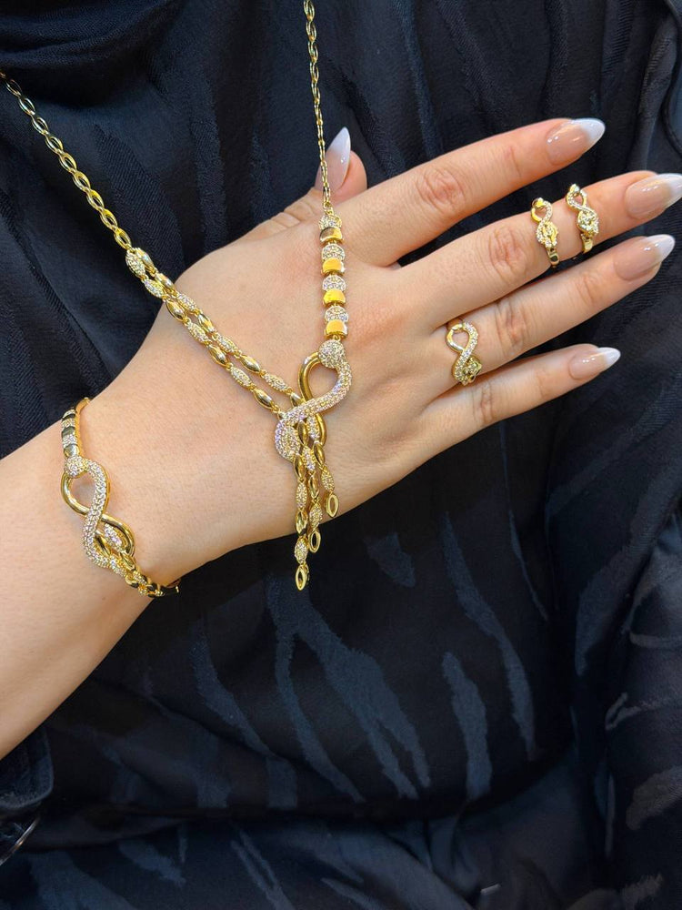 Gold Infinity Tassel Zircon Stone Stainless Steel Gold Plated Jewellery Set