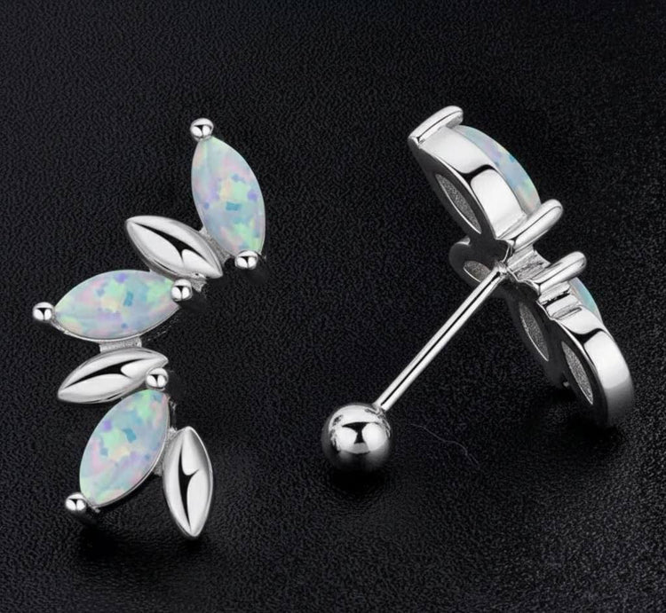 Silver Iridescent Leaf Stainless Steel Piercing