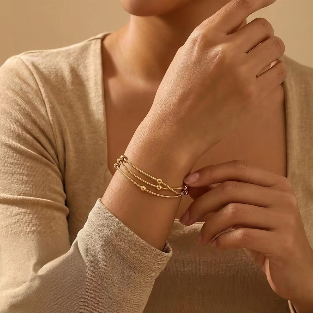 Layered Bead Stainless Steel Bracelet