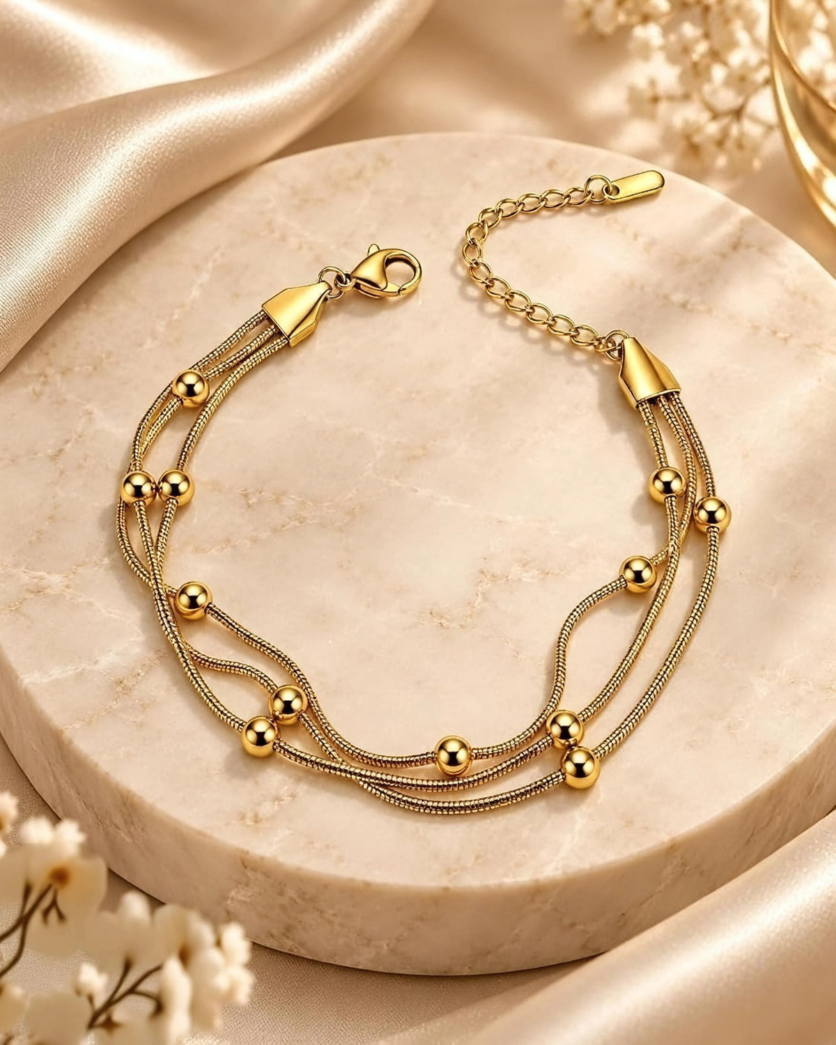 Layered Bead Stainless Steel Bracelet
