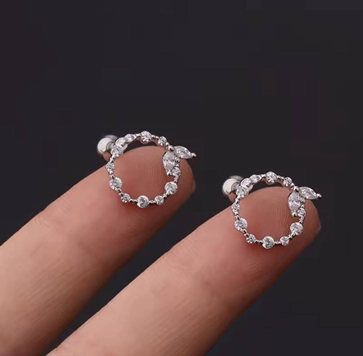 Silver Leaf Circle Zircon Stone Stainless Steel Piercing