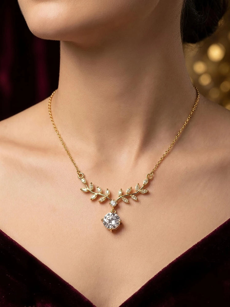 Leaf Round Drop Stainless Steel Necklace