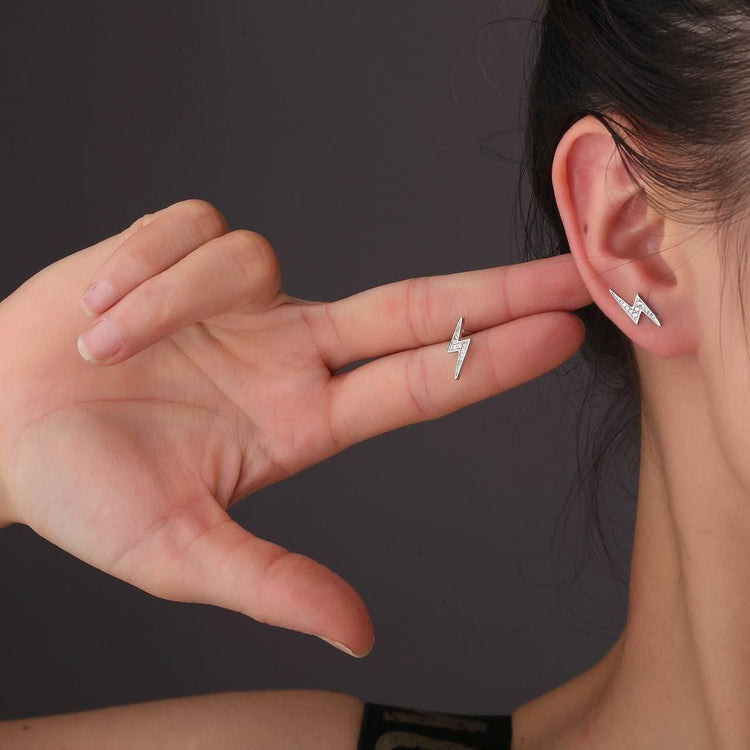 Silver Lightning Bolt Zircon Stone Stainless Steel Piercing