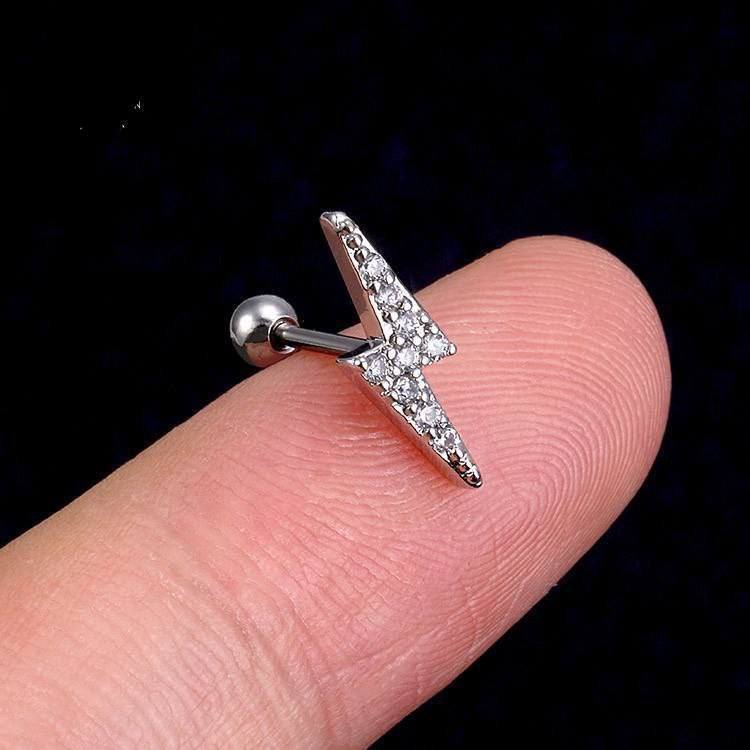 Silver Lightning Bolt Zircon Stone Stainless Steel Piercing
