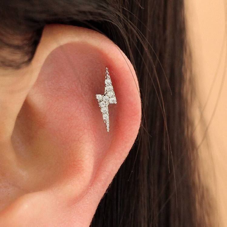 Silver Lightning Bolt Zircon Stone Stainless Steel Piercing