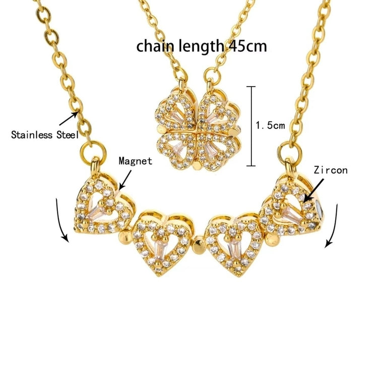 Magnetic Clover Hearts Stainless Steel Necklace