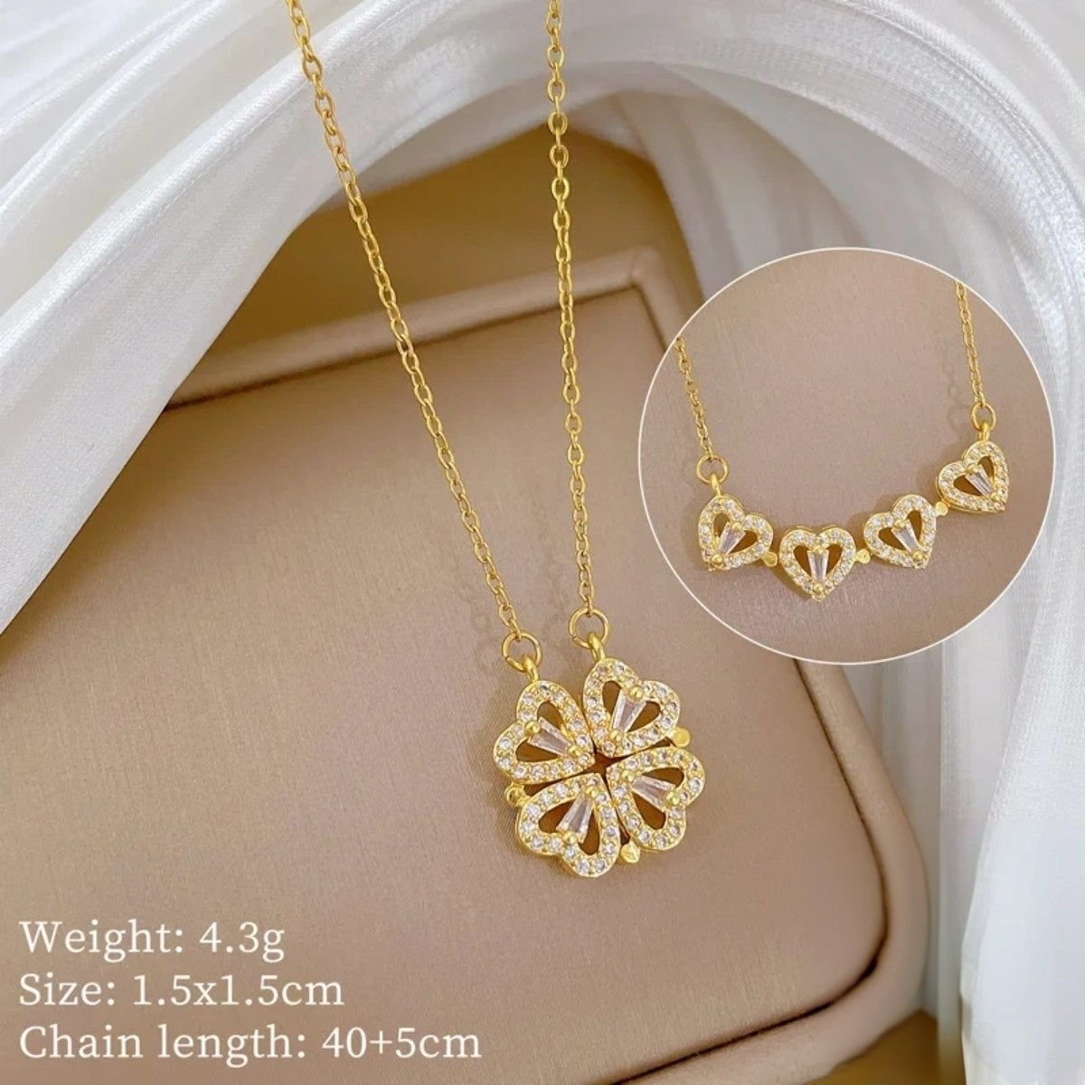 Magnetic Clover Hearts Stainless Steel Necklace