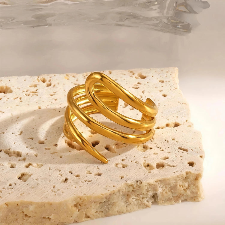 Open Coil Stainless Steel Gold Plated Free Size Ring