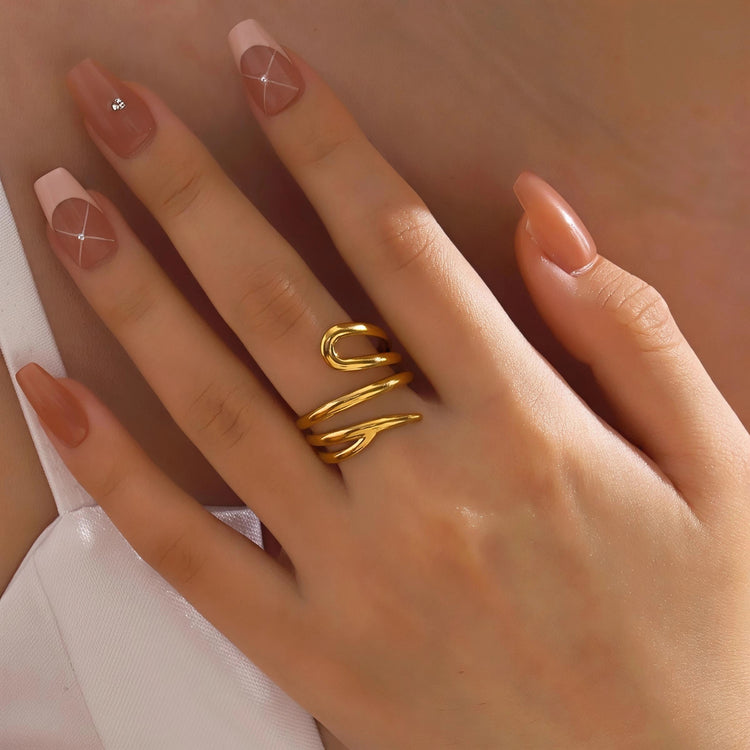 Open Coil Stainless Steel Gold Plated Free Size Ring