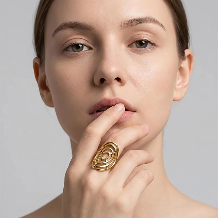 Oval Spiral Stainless Steel Gold Plated Ring