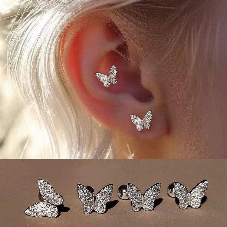Silver Pave Butterfly Zircon Stone Stainless Steel Piercing