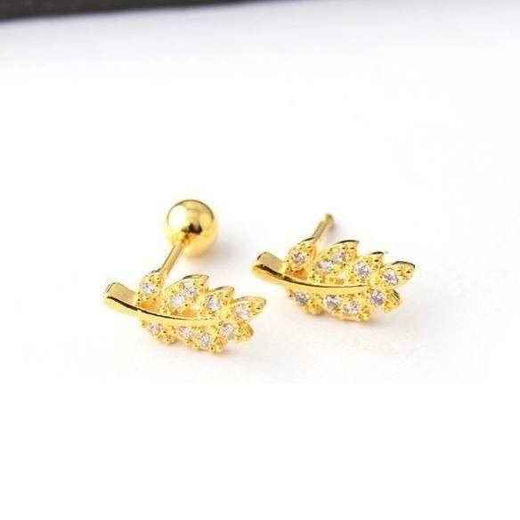 Gold Pave Leaf Zircon Stone Stainless Steel Gold Plated Piercing