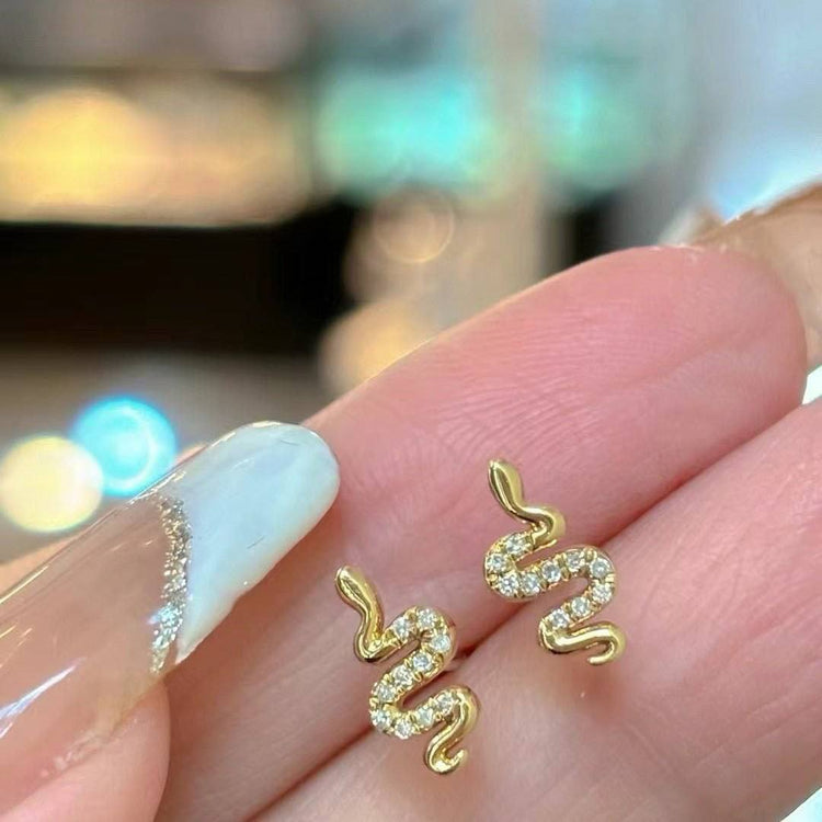 Gold Pave Snake Zircon Stone Stainless Steel Gold Plated Piercing