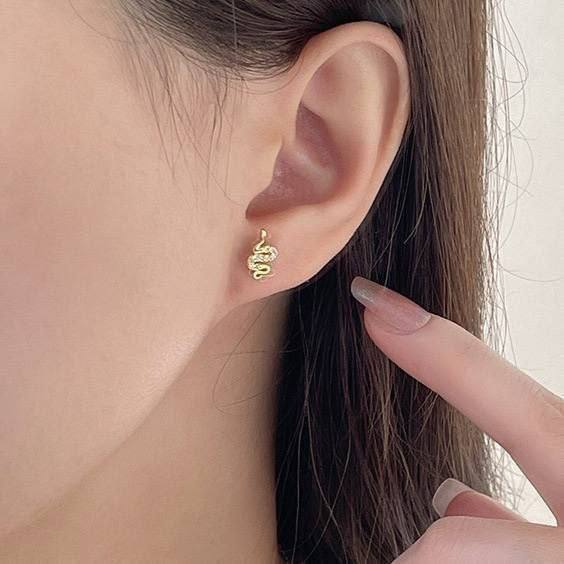 Gold Pave Snake Zircon Stone Stainless Steel Gold Plated Piercing