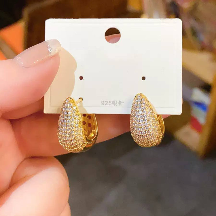 Gold Pave Teardrop Hoop Zircon Stone Stainless Steel Gold Plated Earrings