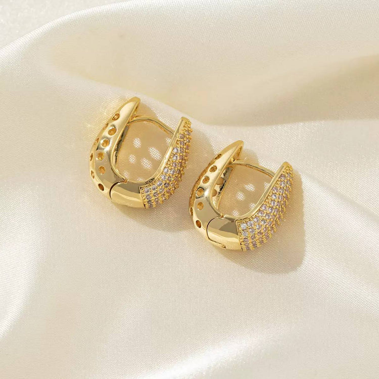 Gold Pave Teardrop Hoop Zircon Stone Stainless Steel Gold Plated Earrings