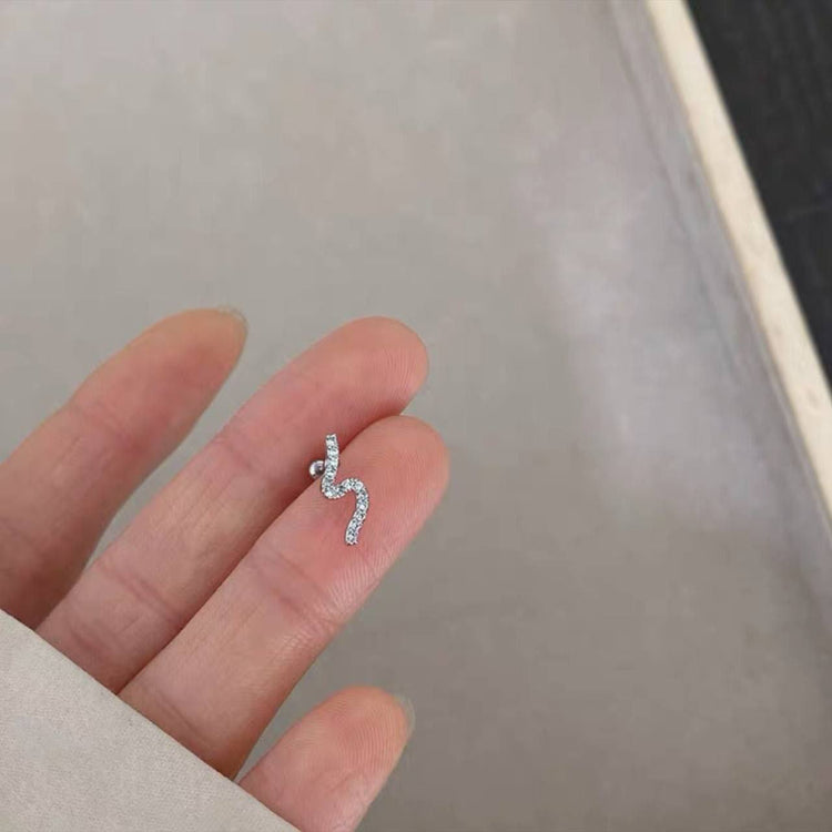 Silver Pave Wave Zircon Stone Stainless Steel Piercing