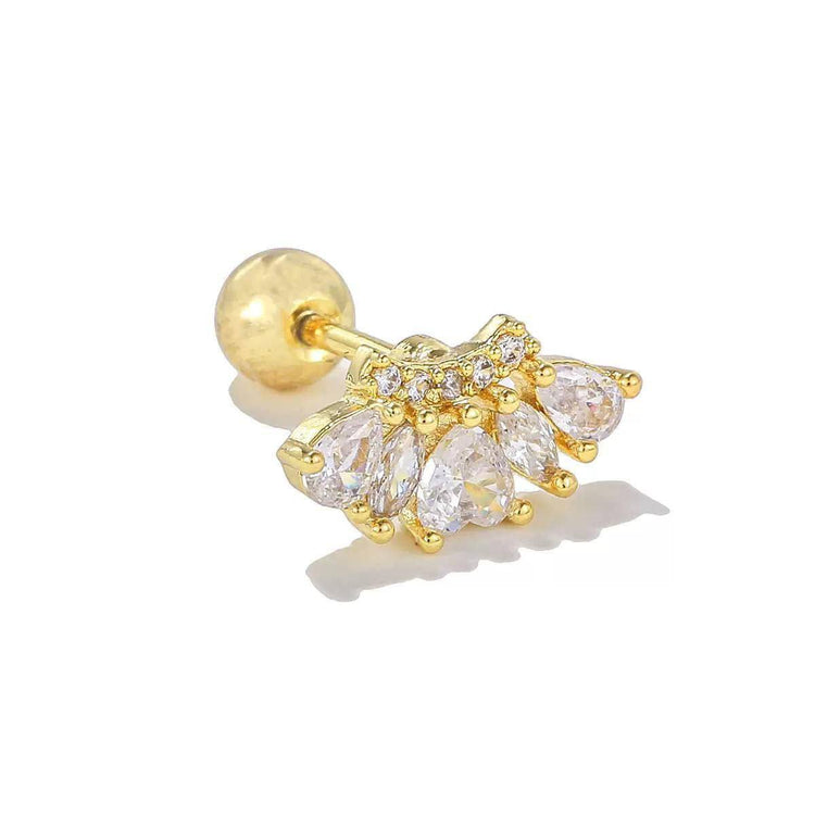 Gold Pear Fan Zircon Stone Stainless Steel Gold Plated Piercing