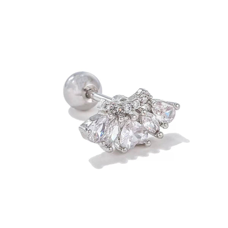 Silver Pear Fan Zircon Stone Stainless Steel Piercing