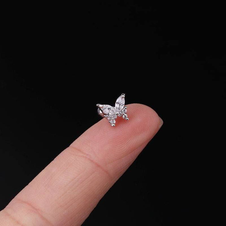 Silver Petite Butterfly Zircon Stone Stainless Steel Piercing