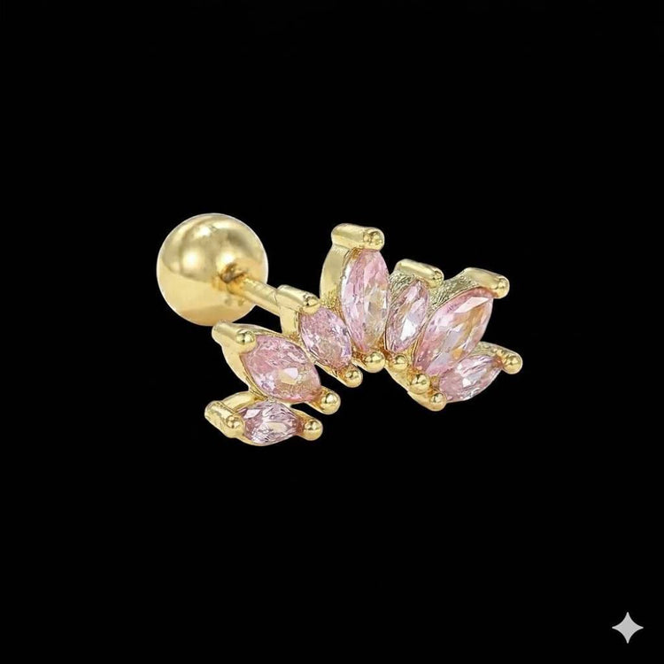 Gold Pink Marquise Fan Zircon Stone Stainless Steel Gold Plated Piercing