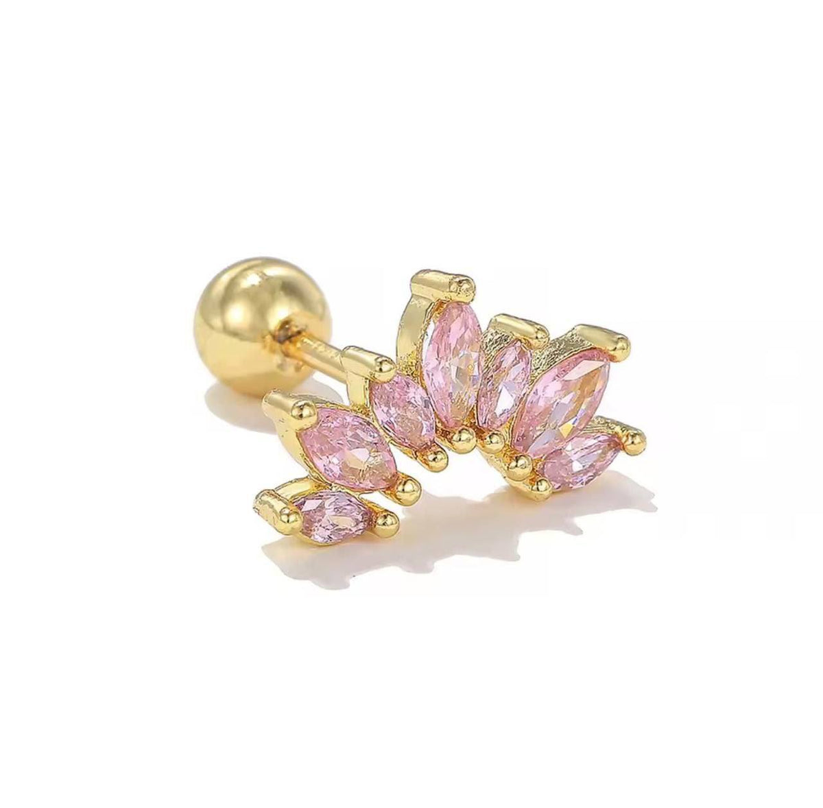 Gold Pink Marquise Fan Zircon Stone Stainless Steel Gold Plated Piercing