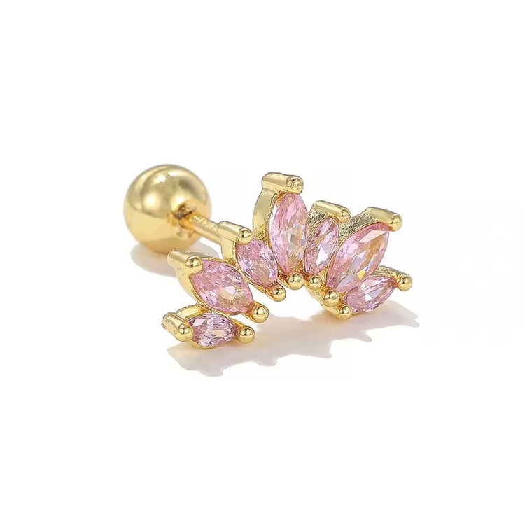 Gold Pink Marquise Fan Zircon Stone Stainless Steel Gold Plated Piercing