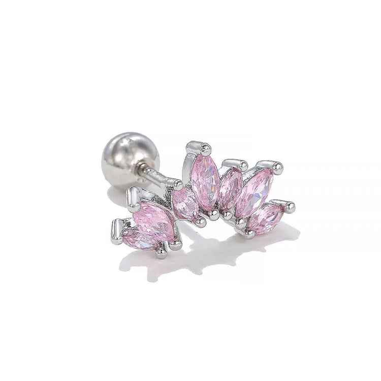 Silver Pink Marquise Fan Zircon Stone Stainless Steel Piercing
