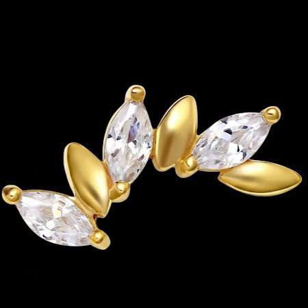Gold Polished Leaf Branch Zircon Stone Stainless Steel Gold Plated Piercing