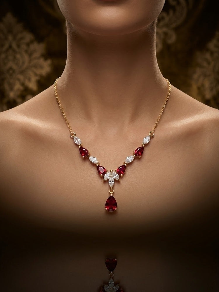 Red Teardrop Stainless Steel Necklace
