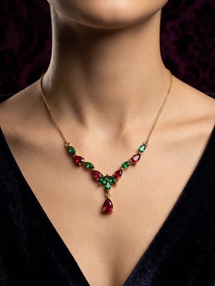 Red & Green Teardrop Stainless Steel Necklace