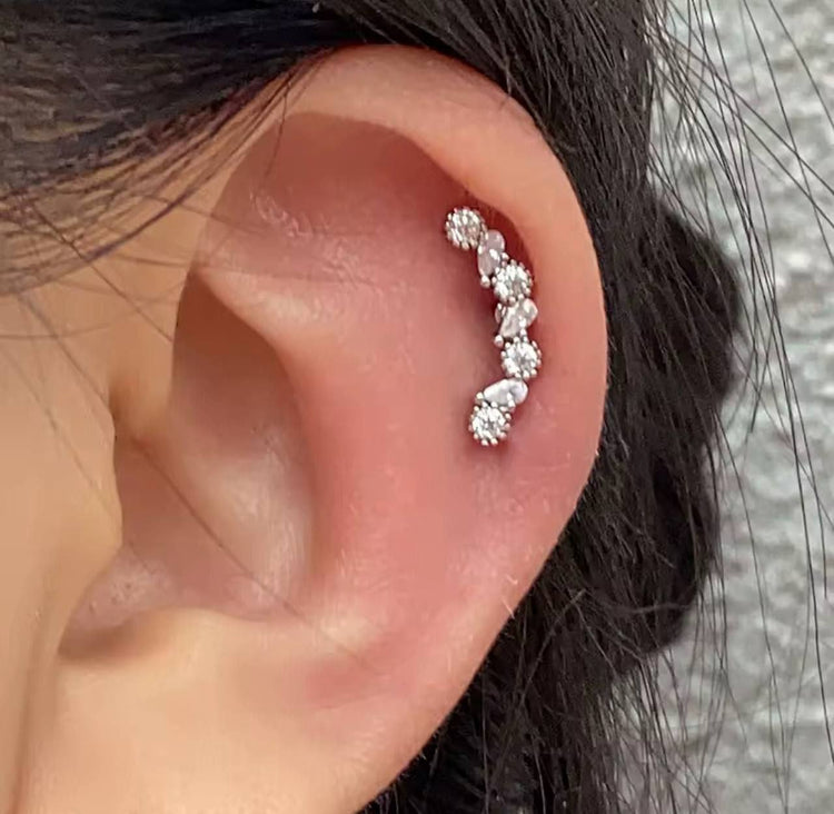 Silver Round and Marquise Climber Zircon Stone Stainless Steel Piercing