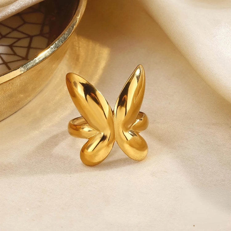 Sculpted Butterfly Stainless Steel Gold Plated Ring