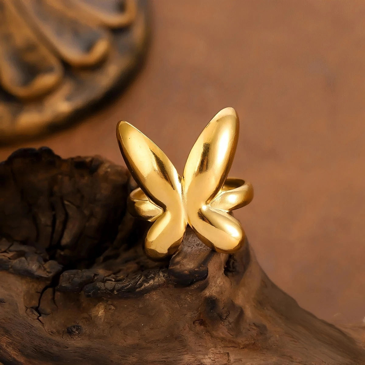 Sculpted Butterfly Stainless Steel Gold Plated Ring