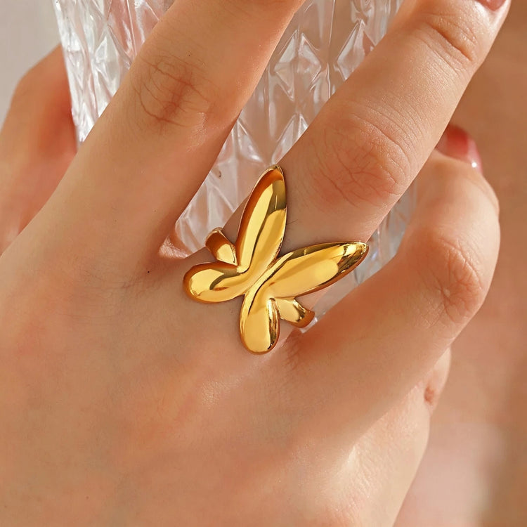 Sculpted Butterfly Stainless Steel Gold Plated Ring