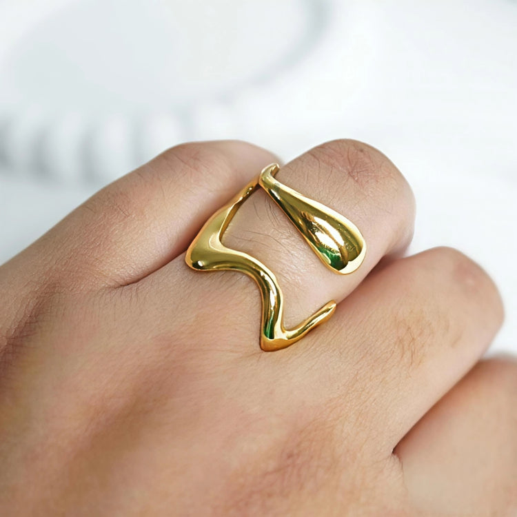 Sculpted Drop Stainless Steel Gold Plated Free Size Ring