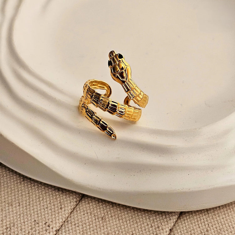 Segmented Snake Coil Stainless Steel Gold Plated Free Size Ring