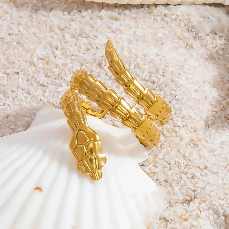 Segmented Snake Coil Stainless Steel Gold Plated Free Size Ring