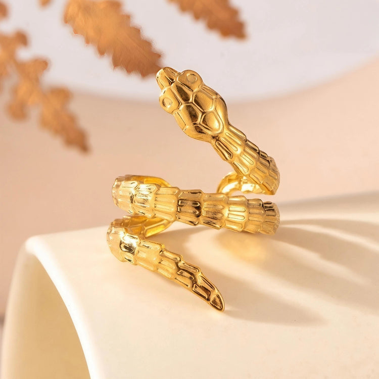 Segmented Snake Coil Stainless Steel Gold Plated Free Size Ring