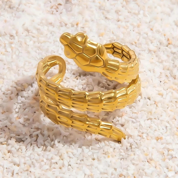 Segmented Snake Coil Stainless Steel Gold Plated Free Size Ring