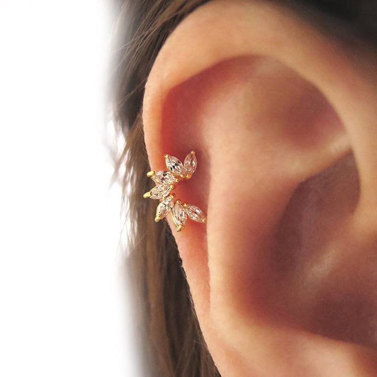 Gold Seven Leaf Arc Zircon Stone Stainless Steel Gold Plated Piercing