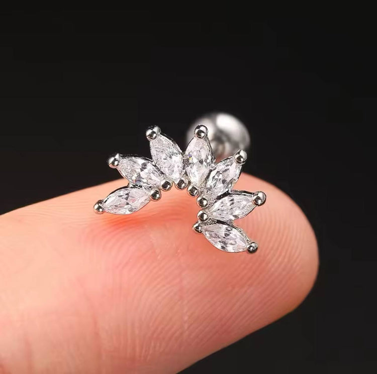 Silver Seven Leaf Arc Zircon Stone Stainless Steel Piercing