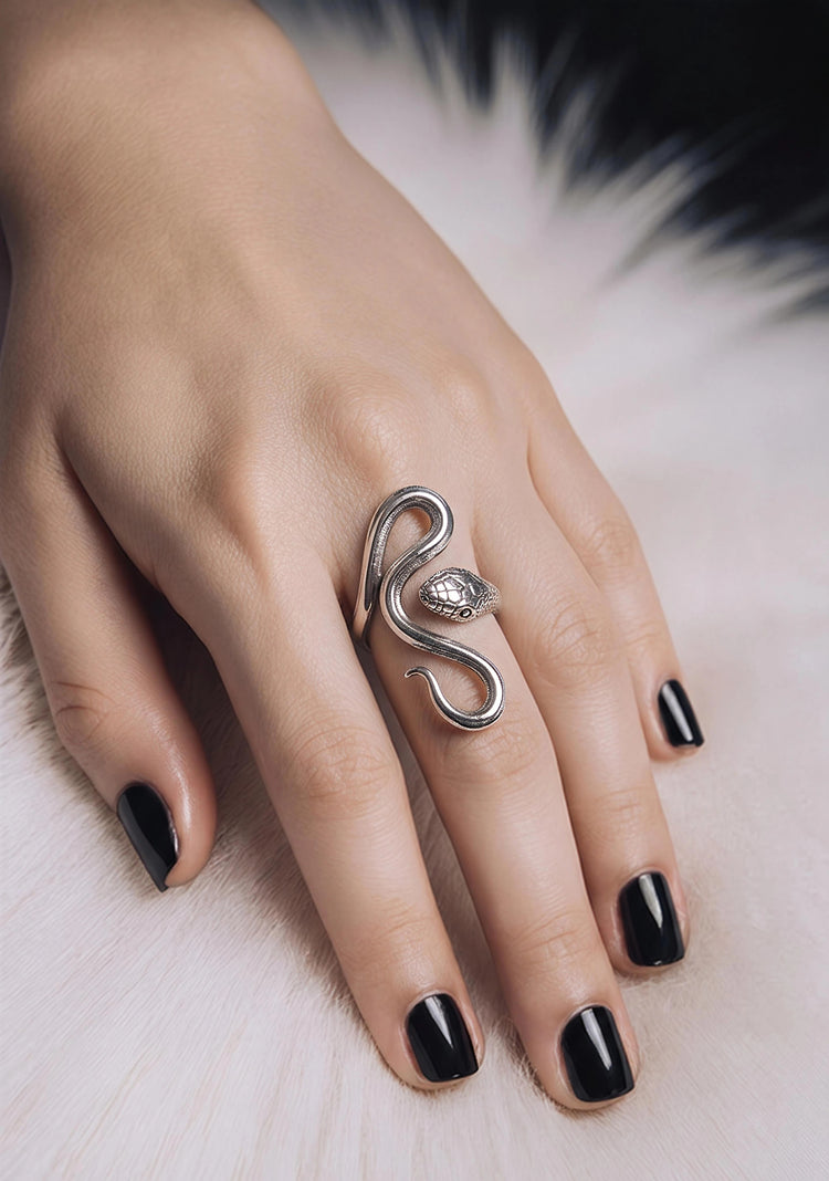 Silver Snake Stainless Steel Free Size Ring