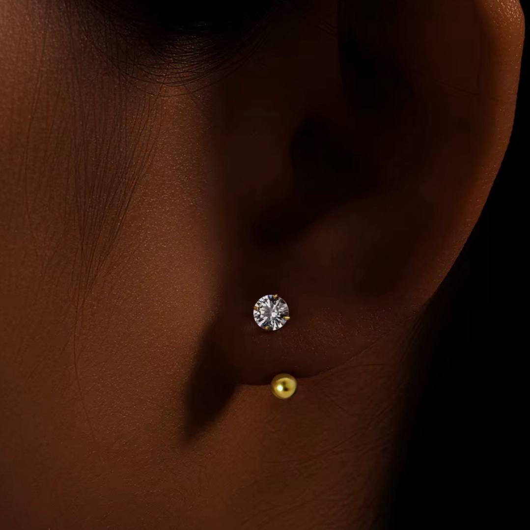 Gold Solitaire and Ball Zircon Stone Stainless Steel Gold Plated Piercing
