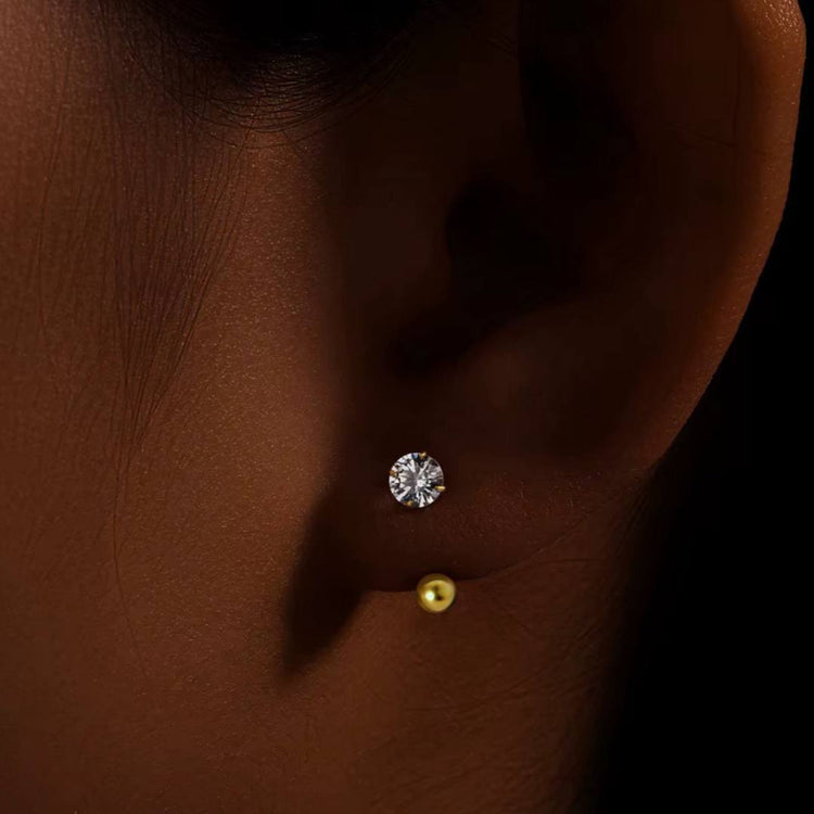 Gold Solitaire and Ball Zircon Stone Stainless Steel Gold Plated Piercing