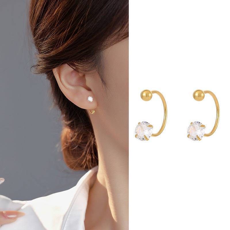 Gold Solitaire and Ball Zircon Stone Stainless Steel Gold Plated Piercing