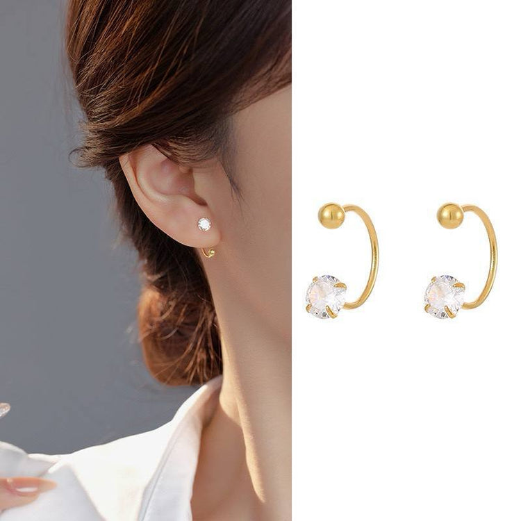 Gold Solitaire and Ball Zircon Stone Stainless Steel Gold Plated Piercing